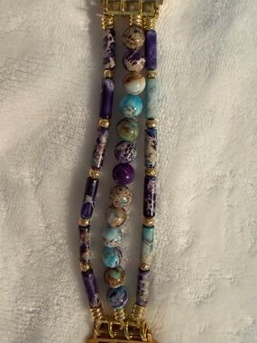 Cape Diablo Purple and Turquoise Triple-Strand Beaded Bracelet with Gold Accents